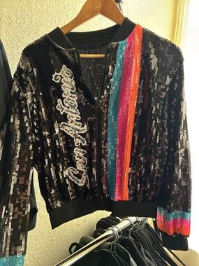 San Antonio Spurs black Sequin Jacket with Colorful original Spurs Stripes